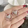 Pendientes de botón de plata S925 simples y de moda con microincrustaciones de circonita, aro, corazón hueco, pequeños, muy brillantes, geométricos