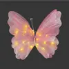 Borboleta grande de gaze artificial com luzes, decoração de borboleta brilhante para casamentos de primavera e festas de aniversário, decoração transfronteiriça