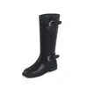 Botas largas de cuero para mujer, nuevo estilo 2026, tacón grueso, diseño color block, hebilla de cinturón retro, botas hasta la rodilla, botas de vaquero occidentales