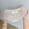 Rosa Sonho Púrpura~Calcinha de renda com laço sexy estilo francês, malha vazada de desejo puro, forro 100% algodão, calcinha feminina