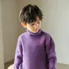 Suéter de gola alta de tricô de lã pura espessa para crianças, atacado, top básico de manga longa de cashmere para meninos e meninas bebês