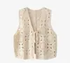 Fábrica Dalang Colete de Crochê Fresco Estilo Japonês com Decote V em Camadas Vazado para Mulheres, Cardigã de Verão