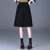 Saia midi de mistura de lã feminina, nova coleção de outono, saia evasê de cintura alta, tamanho grande, preta, fluida, rodada, saia de cinco pontas