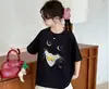 Camiseta suelta con estampado de moda para niñas, top elegante para niños mayores, nuevo estilo de verano, linda camiseta de manga corta con dibujo de gato de dibujos animados