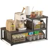 Estante de almacenamiento artesanal de hierro y madera para sala de estar, cafetera, cocina, organizador de bocadillos, estante de almacenamiento de escritorio multifuncional