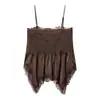 Ropa de Mujer Europea y Americana Nuevos Productos Comercio Exterior Transfronterizo Venta al por Mayor Retro Francés Holgado Satén de Seda Textura Encaje Camisola Top