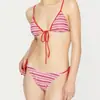 Nuevo Bikini de Rayas de Dos Piezas Estilo Blogger Coreano Sexy para Chicas Calientes Conjunto de Vacaciones en la Playa para Mujeres Baño Termal