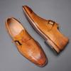 Sapatos de Couro Formal para Novos Negócios Transfronteiriços Estilo Britânico Bico Fino Sapatos de Couro da Moda Padrão Crocodilo Fivela Lateral Casual Versátil Sapatos Masculinos