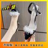 Sandalias Baotou de Nuevo Estilo 2025 para Mujer Primavera y Verano Tacón Pequeño Blanco Tacones Altos Franceses Transparentes Punta Afilada Zapatos de Aguja