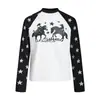 5238 High Street Estilo Americano Moda Urbana para Hombres y Mujeres Bloque de Color Diseño de Patrón Retro Camiseta de Manga Corta de Corte Ajustado para Hombre