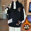 Moletom com Estampa Color Block Tendência Masculino Outono/Inverno Novo Versátil Solto Casual Design Gola Alta Manga Longa Top