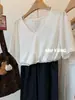 ¡Estoy enamorada de él~ Camiseta de algodón de manga corta con borde de perlas en forma de copo de nieve para mujer, estilo coreano, simple, holgada, versátil, top fino