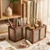 Porta bolígrafos de vidrio con flor de begonia vintage, gran capacidad, compartimento doble, cubo de almacenamiento, organizador multifuncional para escritorio, papelería, brochas de maquillaje