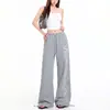 Pantalones deportivos casuales de pierna recta con estampado de letras estilo americano, nuevos pantalones para mujer con cordón, pantalones de pierna ancha, corte holgado, versátiles y que estilizan, pantalones largos