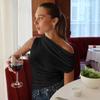 Estación Independiente Estilo Callejero Elegante Simple Un Hombro Cuello Asimétrico Chaleco Plisado Delgado Delgado Primavera y Verano Top para Mujer