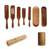 Madeira de acácia estilo europeu cabo longo espátula teca utensílios de cozinha conjunto de cinco peças espátula para molho espátula para mexer salada espátula espátula de madeira
