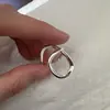 Anillo de Línea Asimétrica Calada de Plata Pura S999 para Mujer, Simple, Diseño de Nicho, Moderno, Anillo Abierto Ajustable