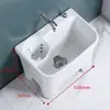 Fregadero de balcón para mopa con reposapiés, lavabo para fregar mopas, lavabo con desagüe lateral y cesta escurridora, drenaje automático, cerámica