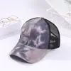 Celebridade da Internet Feminina Boné de Beisebol Tie-Dye Respirável para Rabo de Cavalo Novo Camuflado Estampado Boné com Aba Longa para Sombra Boné de Rede