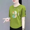 Camiseta de manga corta de marca con sobrestock de comercio exterior transfronterizo, corte holgado, adelgazante, cuello redondo, top estampado, versátil y rejuvenecedor