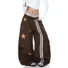 Pantalones de paracaidista retro americanos a rayas con estrella plisados y curvos para mujer, de corte holgado, deportivos, casuales, de pierna ancha, modernos