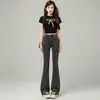 Calça Flare de Alta Elasticidade Estilo Garota Picante Outono/Inverno Jeans Tendência Cool Estilo Coreano Calça Caprichada de Polipropileno com Botões Grandes Flare