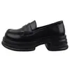 Mocasines negros de suela gruesa para mujer, otoño 06, cuero suave, estilo británico, zapatos pequeños de cuero JK versátiles, zapatos de una sola suela suave sin cordones