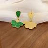 Pendientes Retro Simples de Pétalos de Flor con Goteo de Aceite, Moda Estilo Francés, Estilo Nicho, Pendientes de Gama Alta para Mujer