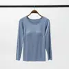 Nova Camiseta de Manga Longa para Primavera e Outono com Bojo, Gola Redonda, Gola Meia-Alta, Camada Base para Yoga e Casa, Top de Outono, Simples e Casual