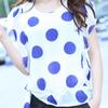 Nova blusa de verão com leite de mamão, estilo coreano, solta, de bolinhas, gola redonda, manga curta, slim fit, com cadarço, camisa de chiffon para mulheres
