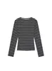 Camiseta de Manga Larga con Retazos Rayados Estilo Retro Americano para Mujer, Ajustada para Primavera, Ceñida a la Cintura, Top Básico Juvenil Casual