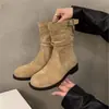 Super populares botas curtas de moda estilo coreano para mulheres, botas com salto bloco, 2026 novas botas de motociclista outonais estilo retrô francês com bico redondo, botas Martin