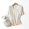 Oferta Especial Cuello Redondo No Reembolsable Tencel Ligero Transpirable Fresco Cuello en U Acetato Camiseta Verano Color Sólido Manga Corta Top de Punto