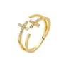 Anillo Minimalista Coreano de Perla para Mujer Anillo de Dedo Índice con Circonita Microincrustada Cruz Anillo de Cruz de Doble Capa