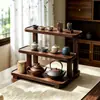 Prateleira de mesa de chá, tampo de mesa de sala de chá, suporte de armazenamento para xícaras de chá, pequeno suporte de chá estilo chinês novo, suporte de exibição de conjunto de chá para bancada