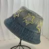 Novo chapéu bucket jeans com patch de estrela de cinco pontas degradê para mulheres, doce retrô estilo de rua versátil casual