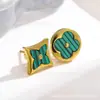Pendientes de Flor de Cuatro Hojas Redondos Blancos Transfronterizos Europeos y Americanos para Mujer, Pendientes de Flor Rombo de Acero de Titanio a la Moda, Pendientes Elegantes y Versátiles