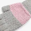 Invierno nuevo moda femenina adulta combinación de colores tejido guantes cálidos de medio dedo dedo abierto punto grueso estudiante