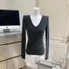 Camiseta Interior Multicolor de Manga Larga con Cuello en V, Camiseta Versátil, Top Básico Diario Adelgazante