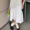 Verano Nuevo Estilo Fresco Pequeño Floral Fresco Lindo Femenino Estilo Japonés Cintura Elástica Falda Blanca Estilo Coreano Ropa para Mujer