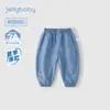 Pantalones Jerry para bebé niña, jeans suaves finos para niños, pantalones largos para niños pequeños, pantalones de zanahoria 100% algodón antibacterianos para verano