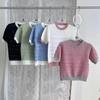 Camiseta Jacquard Cortada Estilo Coreano Verano 2025 para Mujer Diseño Juvenil Top de Punto de Manga Corta para el Trabajo