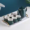 Juego de Cerámica de Lujo Ligero para Agua con Bandeja, Tazas de Té para Sala de Estar, Juego de Té, Tetera, Juego Doméstico de Gama Alta con Bandeja, Regalo de Inauguración