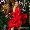 Guantes Rojos de Satén Navideños Largos 55CM Celebridad Fiesta Banquete Ballet Danza Latina Performance Foto Retro Femenino