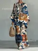 Novo conjunto de duas peças da moda casual para o dia a dia, com estampa transfronteiriça, gola redonda e manga longa, para mulheres
