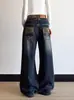 Jeans de Pierna Ancha Versátiles Casuales Vintage de Tiro Doble Lavados de Diseño de Marca de Moda Transfronteriza para Hombres y Mujeres