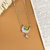 Collar Colgante de Estrella y Luna de Cristal Natural Plata de Ley S925 para Mujer con Acabado de Alta Gama Cadena para Clavícula de Granate Topacio Peridoto