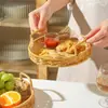 Bandeja de imitación de ratán, cesta de pan, bandeja comercial tejida a mano para cafetería y tienda de té, bandeja de estilo japonés para sala de estar, frutas y snacks