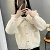 Casaco de Lã com Gola Peter Pan para Mulheres 2025 Primavera Novo Estilo Franzido Fashionável Estilo Quente Cardigã Top Curto