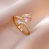 Anillo mujer transfronterizo nuevo acero inoxidable incrustado circonita anillo de amor Joker acero titanio lujo ligero anillo de dedo para la vida al por mayor